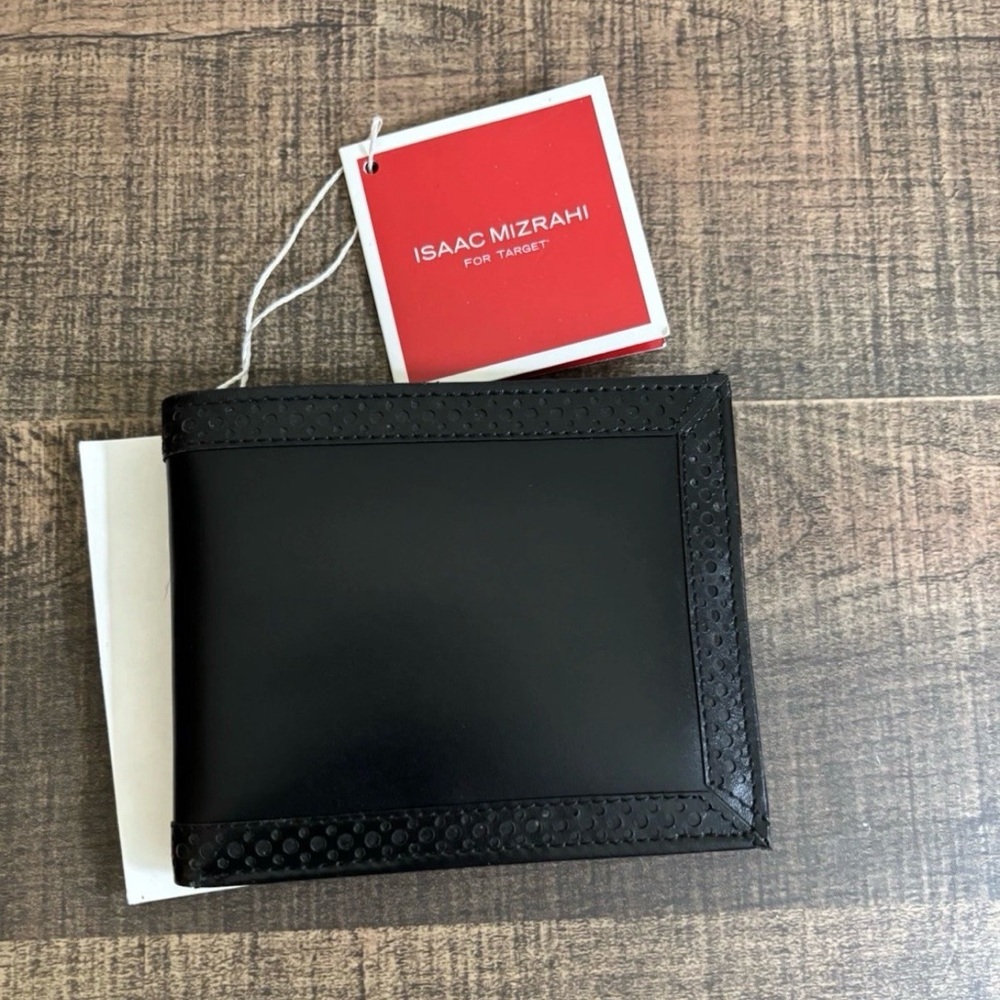Isaac Mizrahi Designer Black Leather Wallet 4.5x 3.5" Billfold New
